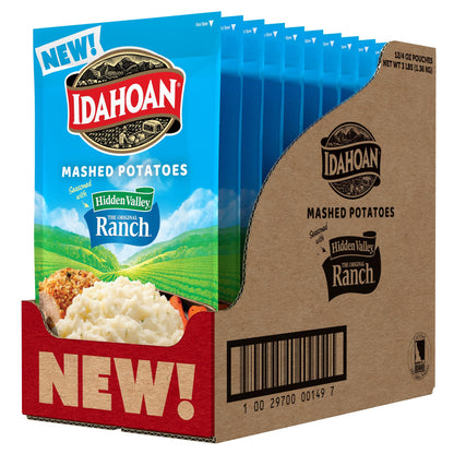 Idahoan Mashed Potatoes Seasoned with Hidden Valley Original Ranch, Naturally Gluten-Free, 100% Real Idaho Potatoes, 4 servings per bag, 4 ounce (Pack of 12)