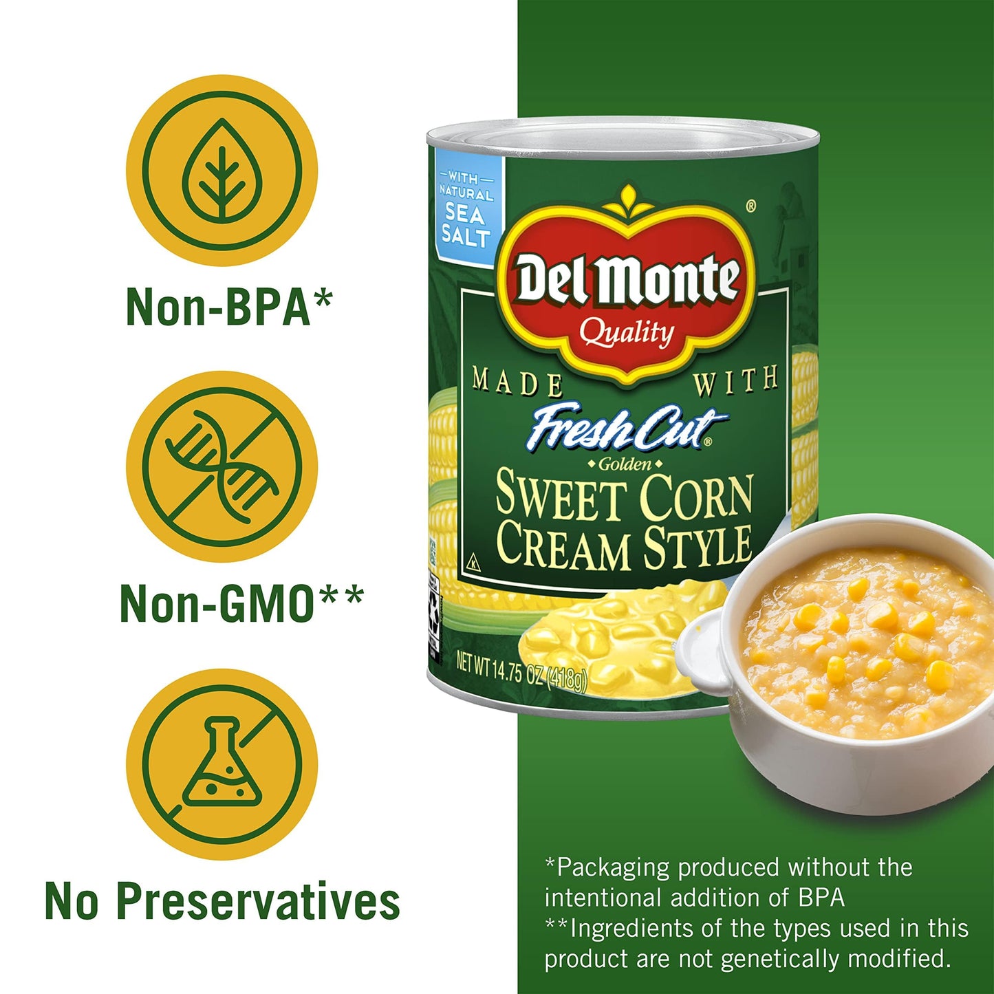 Del Monte Fresh Cut Golden Sweet Corn Cream Style, 14.75 oz. Can, Canned Vegetables