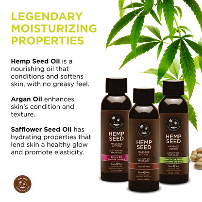 Hemp Seed Massage Lotion Gift Set - 2 oz Isle of You, Skinny Dip & Naked in the Woods Scents - Glides Easily on Skin, Absorbs Slowly & Deeply, Moisturizes - Vegan, Cruelty Free