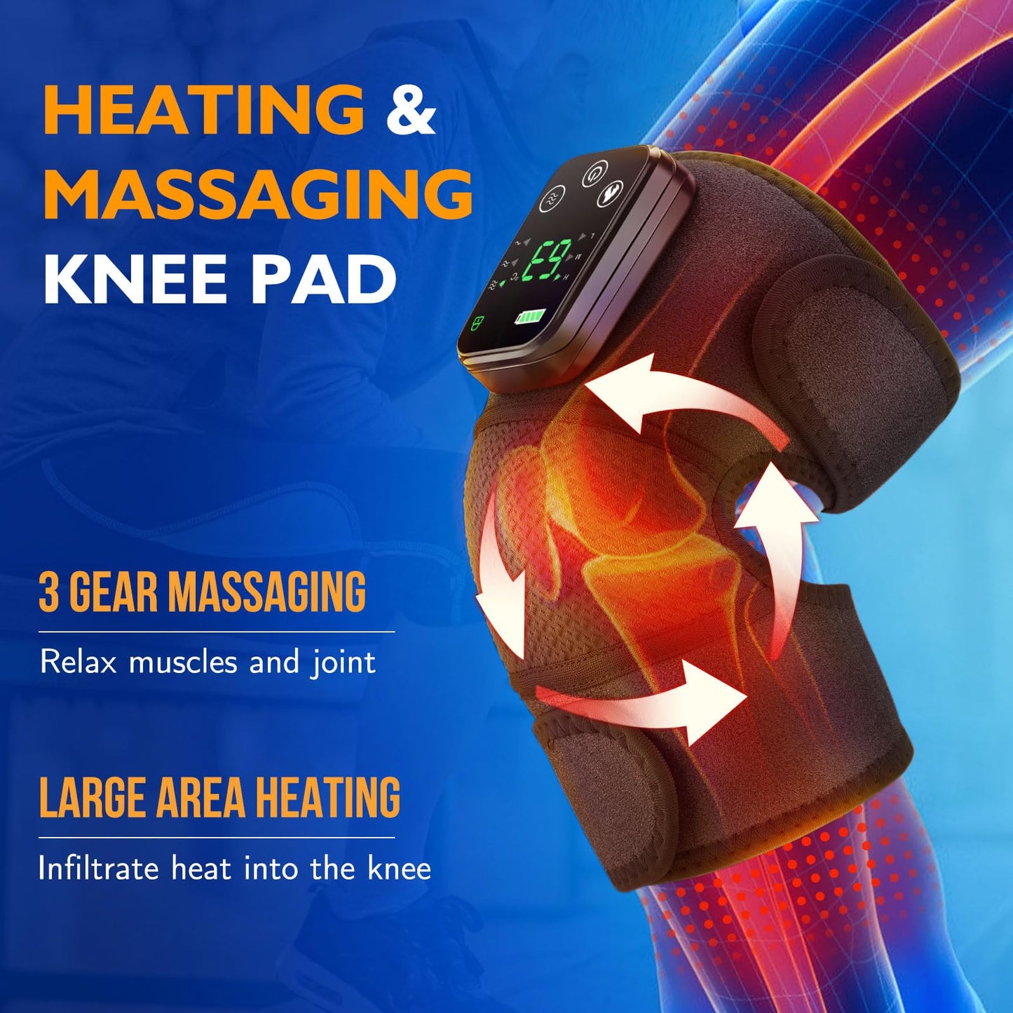 NORTHERN BROTHERS 2 Pack Heated Knee Massager with Vibration, Cordless Knee Heating Pad Brace, 3 Heat Levels, 5000mAh Rechargeable, Adjustable for Knee Shoulder Elbow