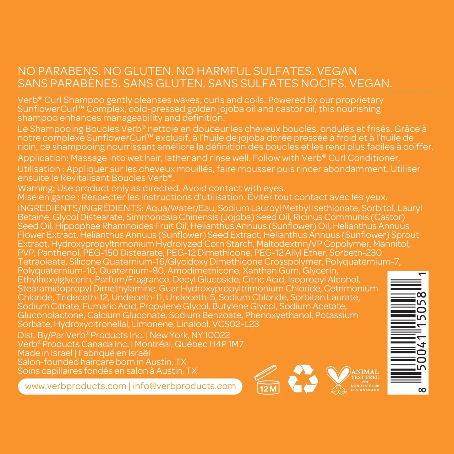 VERB Curl Shampoo - Curl Shampoo for All Curl Types – Gentle Cleanse to Nourish Curls - Vegan, No Parabens or Harmful Sulfates