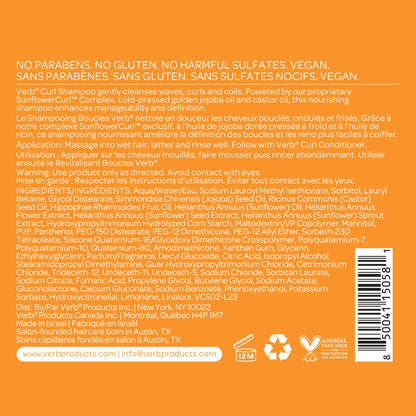 VERB Curl Shampoo - Curl Shampoo for All Curl Types – Gentle Cleanse to Nourish Curls - Vegan, No Parabens or Harmful Sulfates