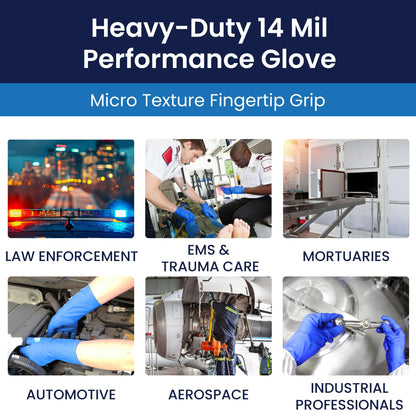 Adenna HERO Disposable Latex Gloves - 14 Mil, NFPA-Approved Heavy Duty Glove with 12" Extended Cuff & Micro-Textured Grip, Exam Grade, Powder Free, Pack of 50, X-Large, Blue