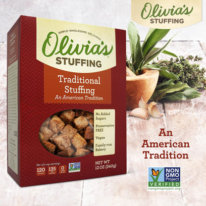 Olivia's Croutons Traditional Stuffing Mix - Natural and Vegan Dressing, 12 oz (Pack of 2)