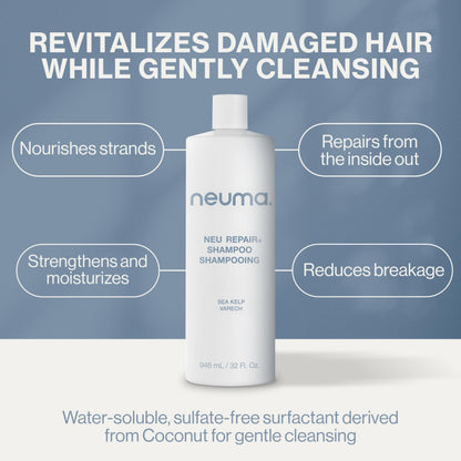 Neuma Neu Repair Shampoo - Revitalizes, and Strengthens Damaged Hair, Sulfate-Free, Lemon, Lavender and Fir Needle Scent
