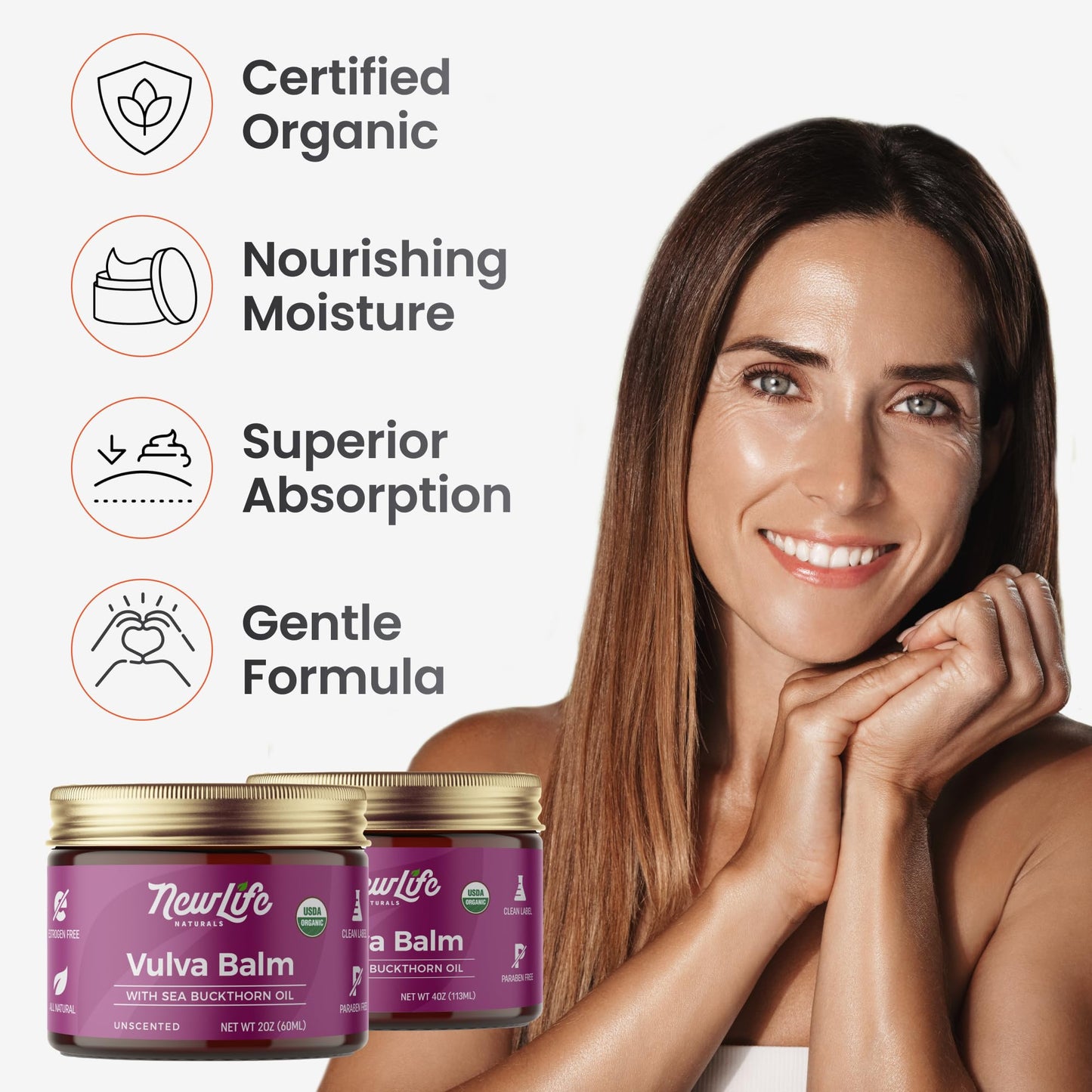 NewLife Naturals Certified Organic Vulva Balm w/Sea Buckthorn- Itching Dryness Irritation Menopause Support, Postpartum Essentials, Vaginal Moisturizer | All Natural Intimate Feminine Care - 2oz USA