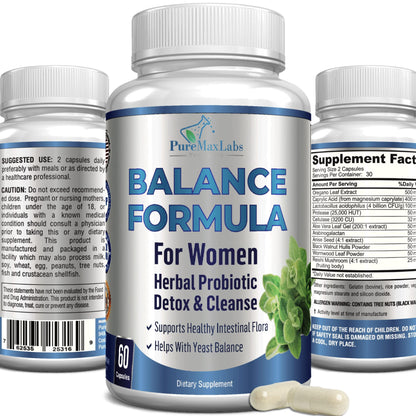 Balance Complex for Women - for Vaginal Health, Herbal Detox & Cleanse, Vaginal Probiotics, Supports Healthy Intestinal Flora, Helps with Yeast Infections 60 Capsules