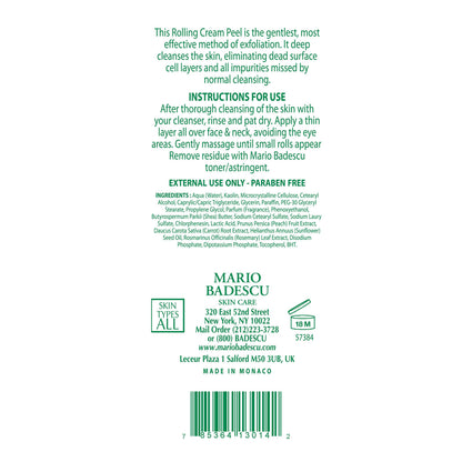 Mario Badescu Rolling Cream Peel for AHA for All Skin Types | Face Treatment with Lactic Acid & Kaolin | Visibly Improves Uneven Skin Texture | 2.5 Fl Oz