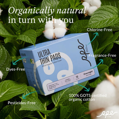 Organic Feminine Care Bundle: Large pH-Balanced Wipes & Ultra-Thin Absorbent Sanitary Pads for Women, 10ct Wipes +(Overnight, Size 5, 36 Ct)