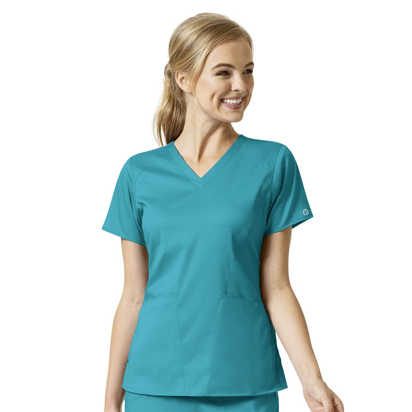 WonderWink Womens Women's Four Pocket V-Neck Top Medical Scrubs Shirt, Teal Blue, X-Small US