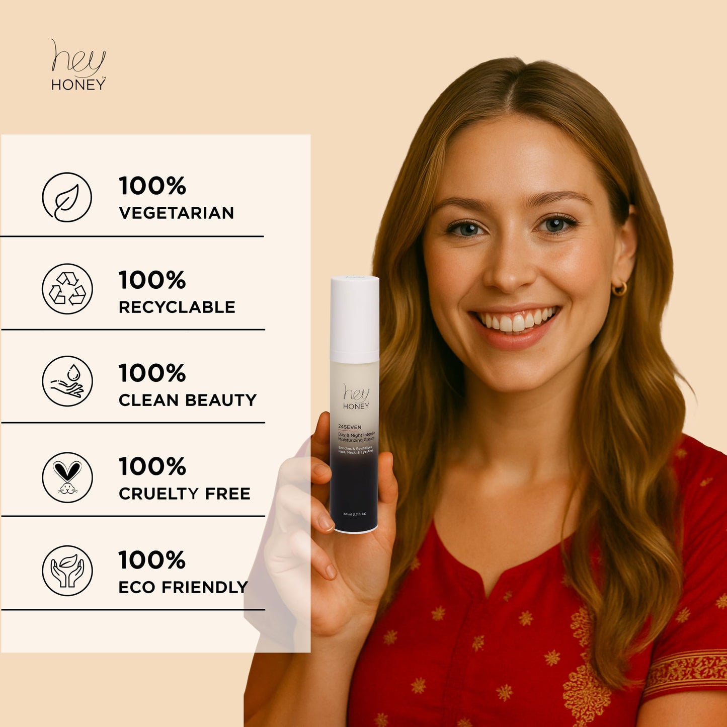 Hey Honey 24Seven Honey Day and Night Moisturizing Cream For Face, Neck & Eye Area | Rich Pro-Beautiful-Aging Intensely Hydrate and Reduce The Appearance Of Fine Lines and Wrinkles | 1.7 Oz