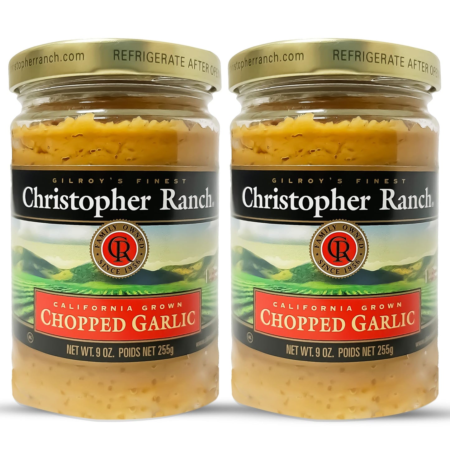 Christopher Ranch Chopped Garlic in Olive Oil, California-Grown Fresh, Ready-to-Use, Premium Quality, Gluten-Free, Vegan-Friendly, Pantry Essential, 9 oz Jar, 2-Pack
