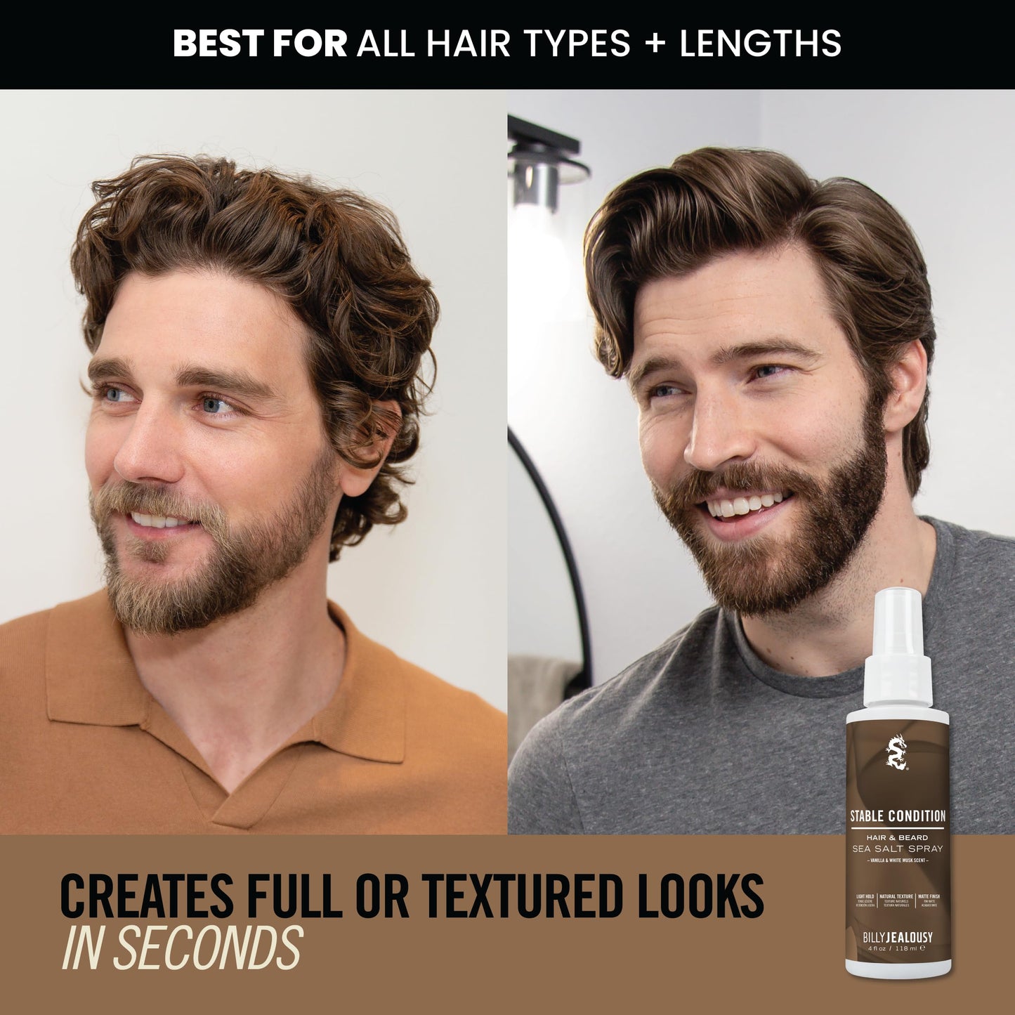 Billy Jealousy Sea Salt Spray, Texturizing and Volumizing Hair Spray for All Hair Types and Beard Lengths