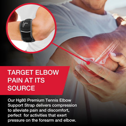MUELLER Sports Medicine Hg80 Premium Tennis Elbow Support Strap, Elbow Pain Relief Brace For Men and Women, Black,