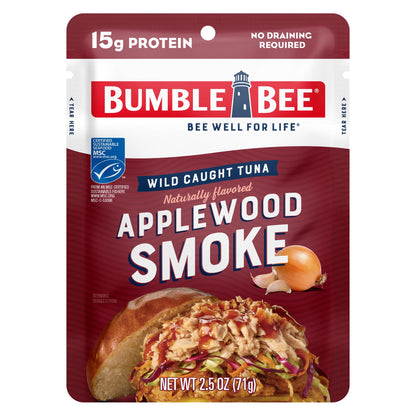 Bumble Bee Applewood Smoke Seasoned Tuna, 2.5 oz Pouch - Ready to Eat - Wild Caught Tuna Packet - 15g Protein per Serving - Gluten Free