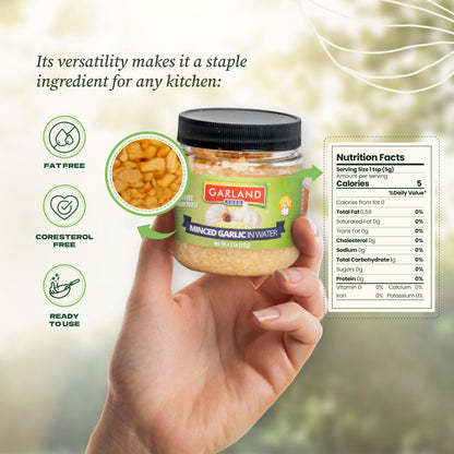 Garland Food Minced Garlic in Jar in Olive Oil 4.5 oz – Made in the USA – Minced Garlic in Olive Oil Ready to Use for Cooking & Marinades