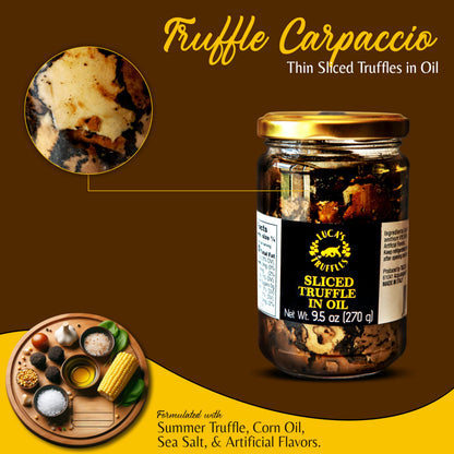 Luca’s Truffles 100% Italian Black Summer Truffle Carpaccio (270g) – Fresh Black Truffle Seasoning Slices Preserved in Extra Virgin Olive Oil & Salt – Gourmet Truffles for Meat, Fish, Pasta, or Salad Toppings