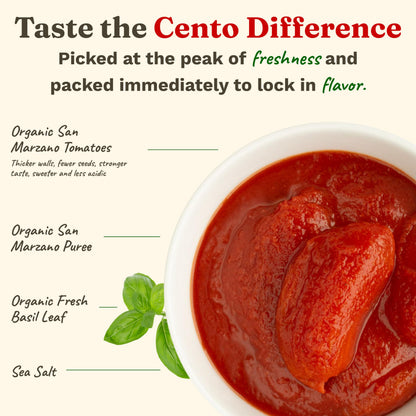 Cento Organic Certified San Marzano Whole Peeled Tomatoes 28 Oz (Pack of 6), Canned Plum Tomatoes in Thick Puree with Basil, Grown and Processed in Italy