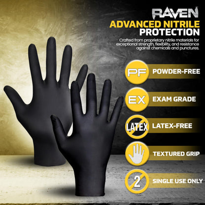 Raven SAS66518 SAS Safety Powder Free Examination Black Nitrile Gloves - 7 Mil Large