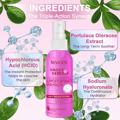 Feminine Intimate Skin Spray, Vaginal Odor Control & Itch Relief, pH Balanced Hygiene Cleanser, Soothes Irritated for Vaginal, Hypoallergenic, Fragrance-Free Hypochlorous Acid Formula, 4 fl oz