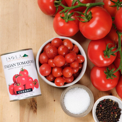 Isola Italian Cherry Tomatoes, 14 oz Can, Whole Tomatoes Grown in Southern Italy, Packed in Juice with Sweet and Acidic Balance, No Salt or Preservatives, Ideal for Sauces and Roasting
