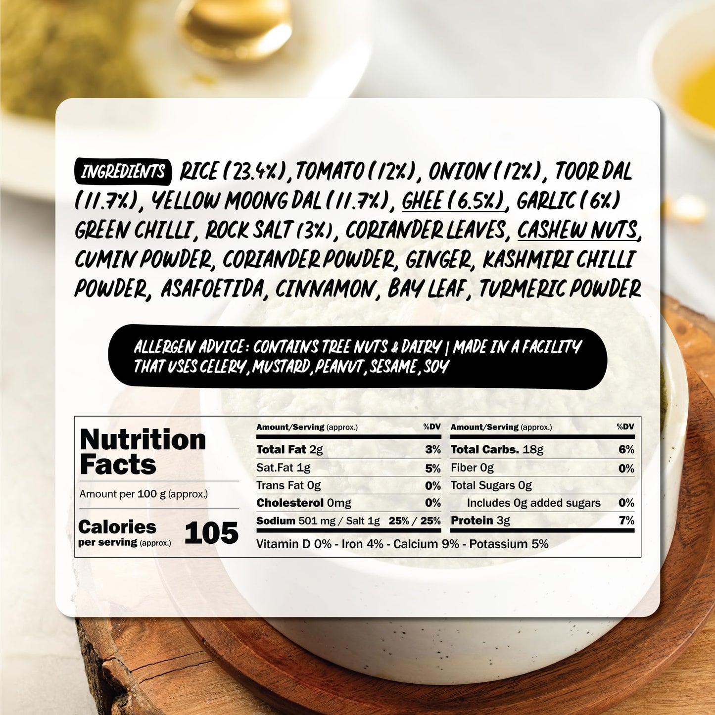 Chutnefy Palak Dal Khichdi (Loaded with Spinach, Ghee and Nuts) | 1.8oz (Dry) | Serves 1 - 2 (Add Hot Water to Make 7.8 oz) | Ready to Eat Instant Meal | No Cooking Needed | No Artificial Ingredients