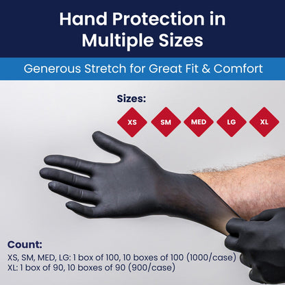 Adenna NGL220 Night Angel Nitrile Powder Free Exam Gloves, 4 mil, Black, Small (Pack of 100)