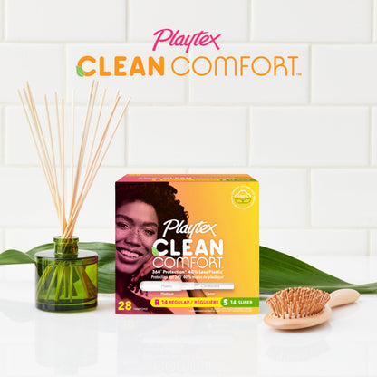 Playtex Clean Comfort Organic Cotton Tampons, Super Absorbency, Fragrance-Free, Organic Cotton - 30ct