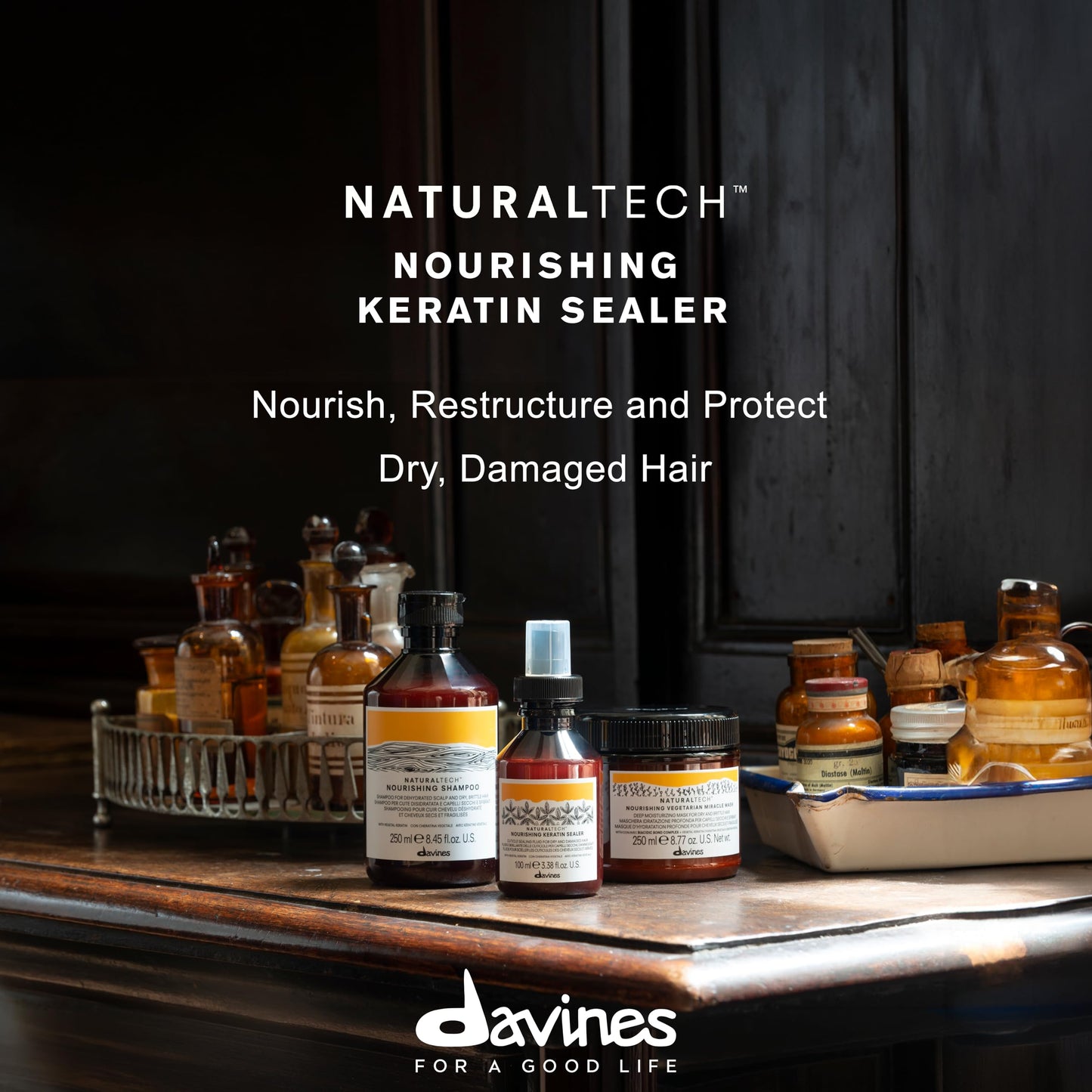 Davines Naturaltech Nourishing Keratin Sealer, Restructuring & Hydrating for Dry & Damaged Hair - With Vegetal Keratin - Seals Cuticles & Prevents Split Ends, Travel Size, 3.38 Fl Oz