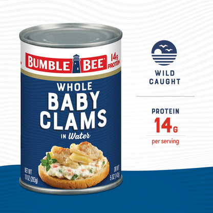 Bumble Bee Whole Baby Canned Clams, 10 oz Can (Pack of 12) - Ready to Eat - 13g Protein per Serving - Gluten Free
