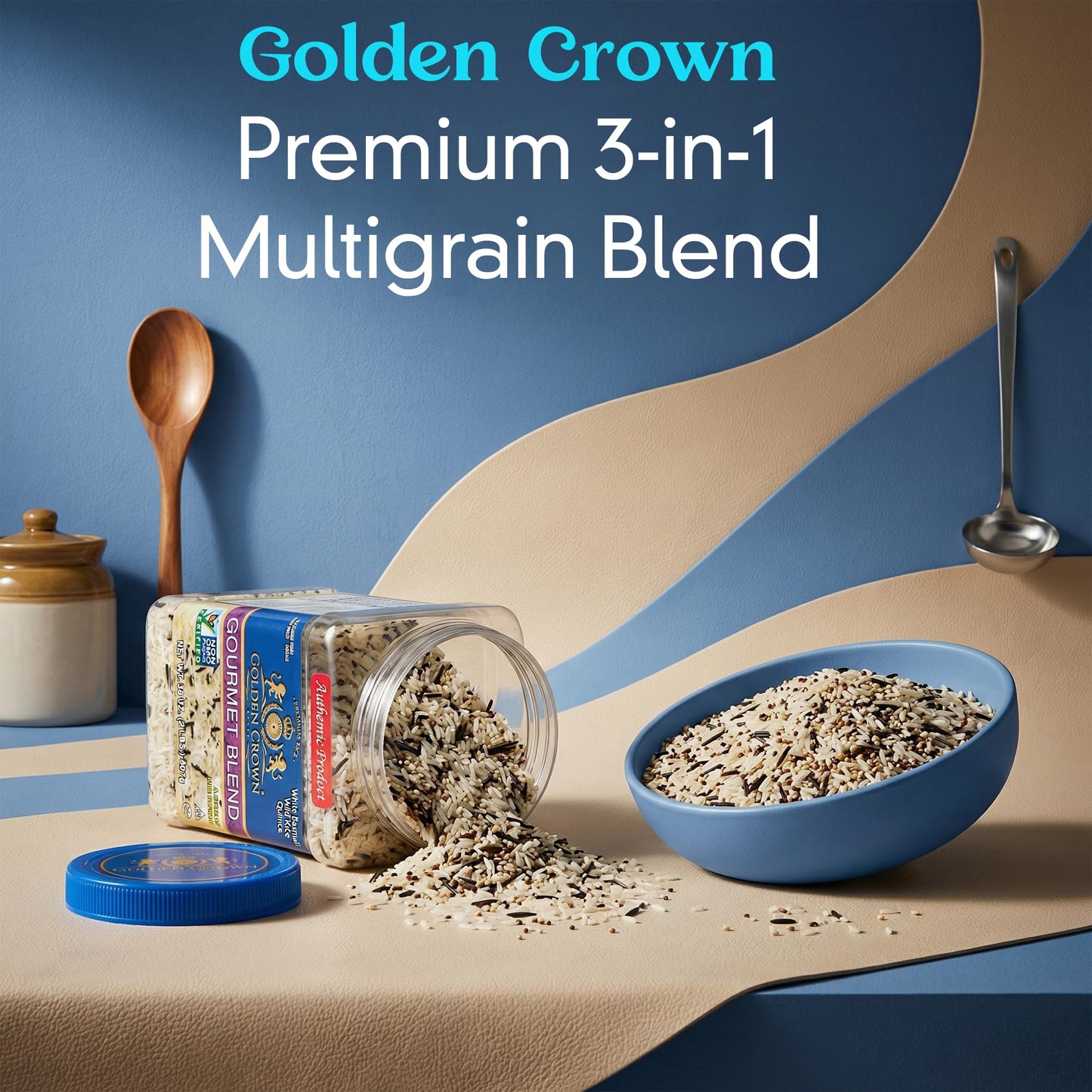 Golden Crown 3-in-1 Multigrain Blend with White Basmati, Wild Rice & Quinoa - Premium Quality, Vegan & GMO Free - Perfect for Rice Dishes, Pilafs, Soups, Stir-Fries & Meal Prep, 32 oz (2 lbs)