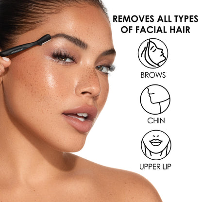 Japonesque Eyebrow Razor with Ultra-Sharp Stainless Steel Blades, for Removal of Facial Hair on Women. Also acts as a Dermaplane Razor to Remove Peach Fuzz & Exfoliate the face -Travel Cap Included