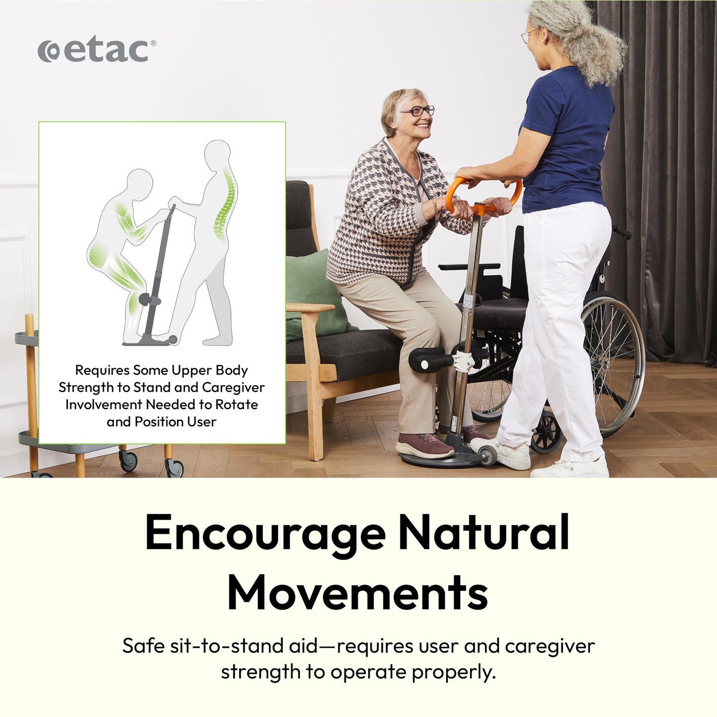 Etac Turner PRO Patient Transfer Aid - Sit to Stand Lift for Elderly with High Safe Working Load (440 lbs) - Patient Lift and Mobility Assist for Safer Transfers with Platform Disc & Anti-Slip Bottom