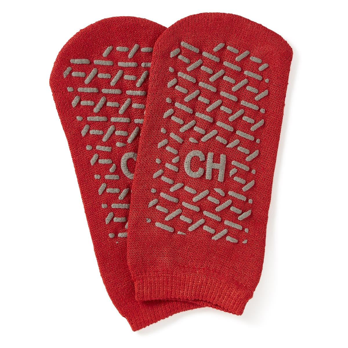 Medline Risk Alert Fall Prevention Patient Double Tread Slippers, Red, Child, 48 Pairs per Case