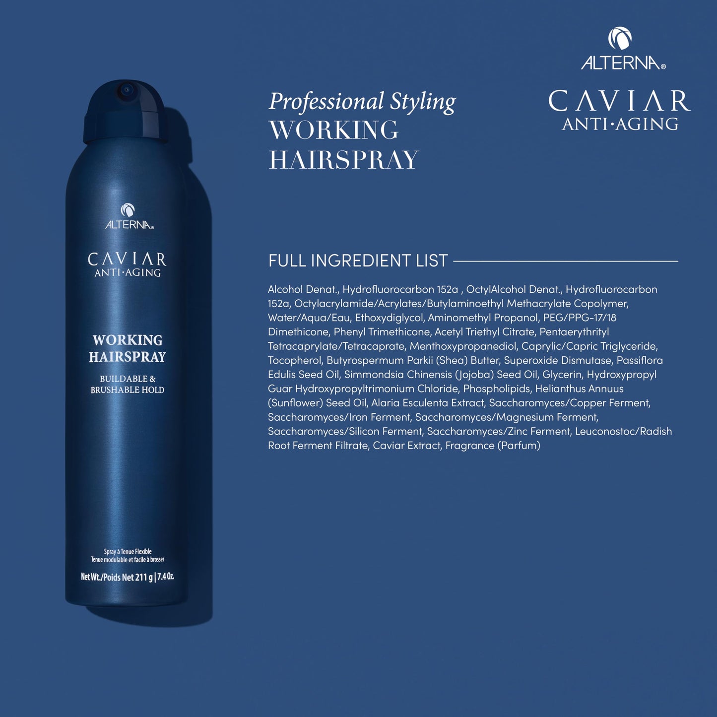 Alterna CAVIAR Anti-Aging Working Hairspray | Buildable, Brushable Hold | Helps Control Frizz & Adds Shine | Sulfate Free