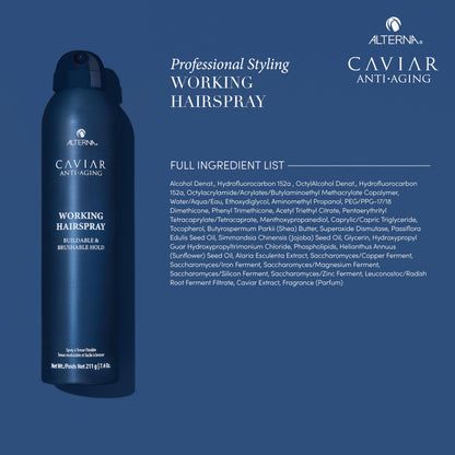 Alterna CAVIAR Anti-Aging Working Hairspray | Buildable, Brushable Hold | Helps Control Frizz & Adds Shine | Sulfate Free