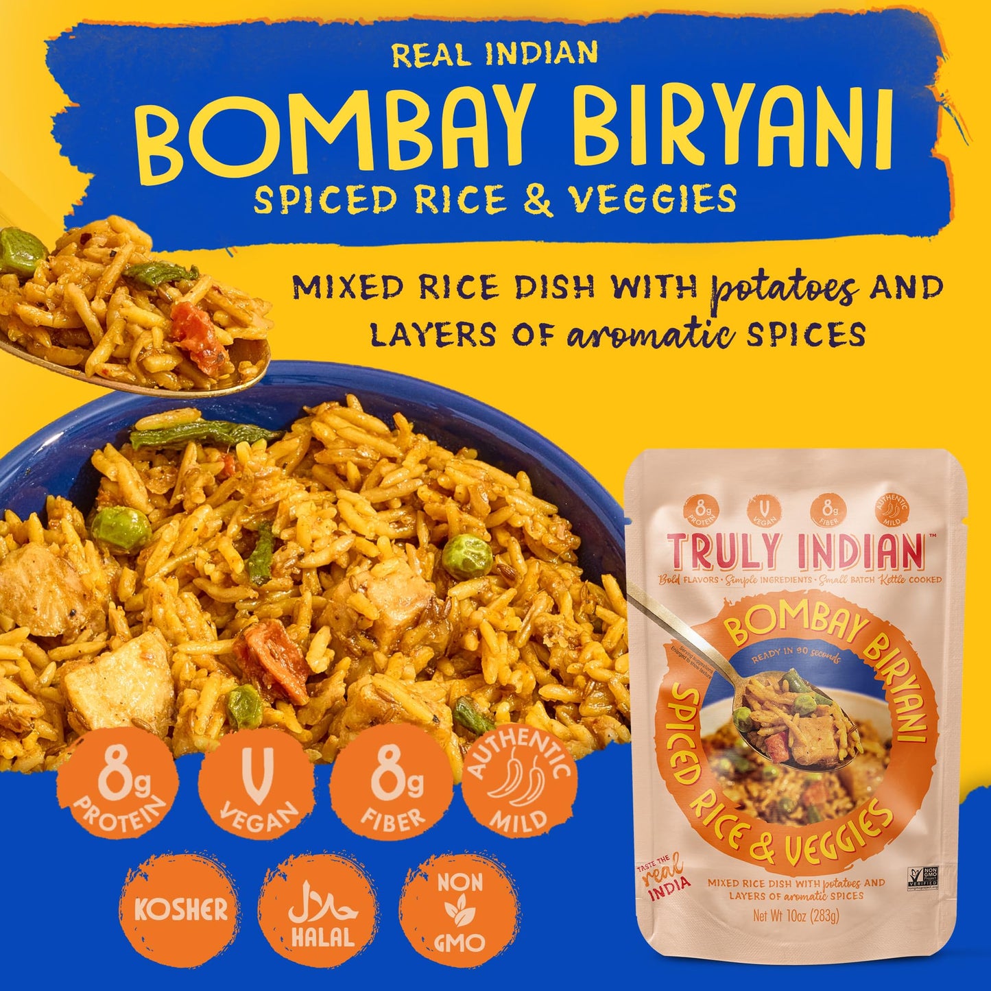 Truly Indian Bombay Biryani Rice 6-Pack | Long-Grain, Aged Basmati Rice | Authentic Traditional Indian Food, Rice Dishes Made With Locally Grown Ingredients | Ready to Eat, Vegan, Microwaveable Meal