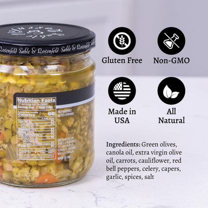 Sable & Rosenfeld Mediterranean Olive Bruschetta in a Jar 16 oz (Pack of 1), Classic Olive Spread with Sweet Peppers and Capers, Non-GMO, Gluten-Free