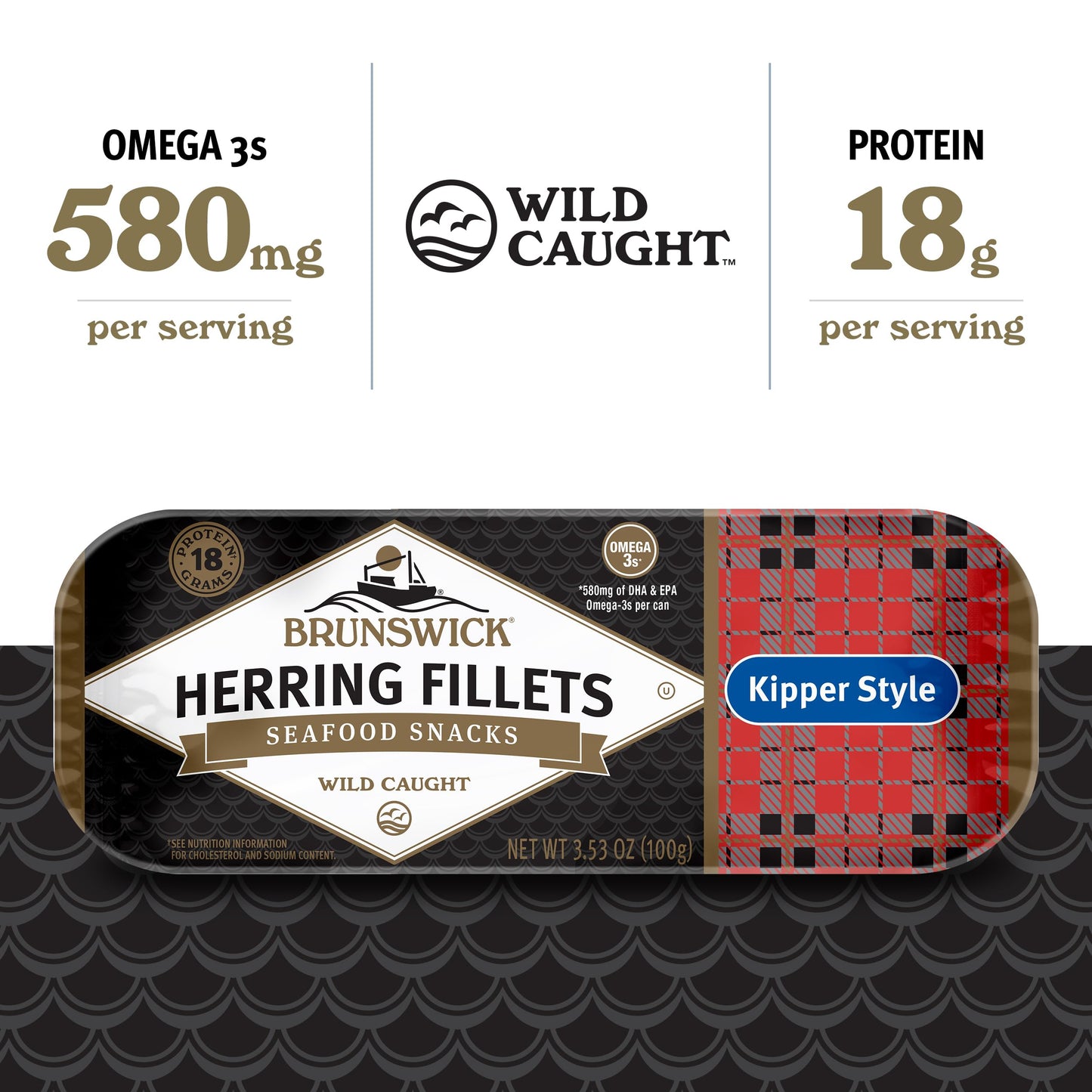 Brunswick Boneless Kipper Style Herring Fillets, 3.53 oz Can - 18g Protein per Serving - Gluten Free, Keto Friendly - Great for Pasta & Seafood Recipes