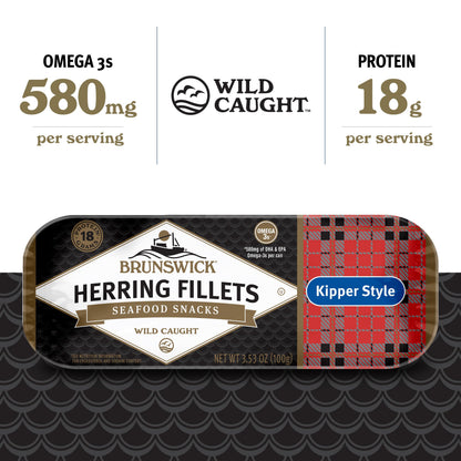 Brunswick Boneless Kipper Style Herring Fillets, 3.53 oz Can - 18g Protein per Serving - Gluten Free, Keto Friendly - Great for Pasta & Seafood Recipes