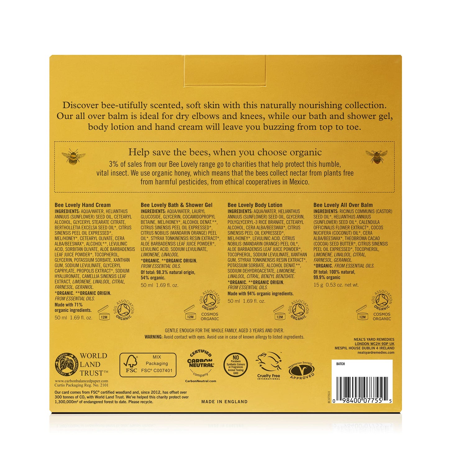 Neal's Yard Bee Lovely Nourishing Collection, Nourishing & Bee-Friendly, Vegetarian Approved, Cruelty Free, 4 Pieces