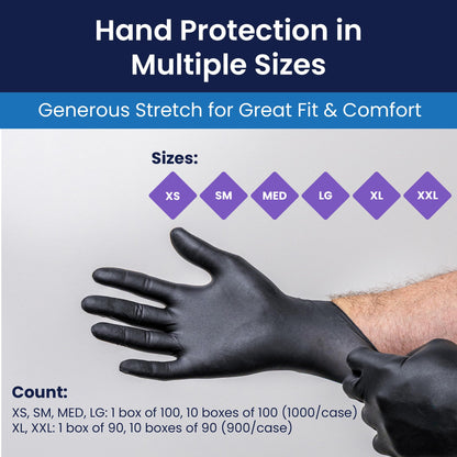 Adenna SHD935 Shadow 6 Mil Powder-Free Nitrile Exam Gloves, Medical Grade, Black, Medium, Box of 100