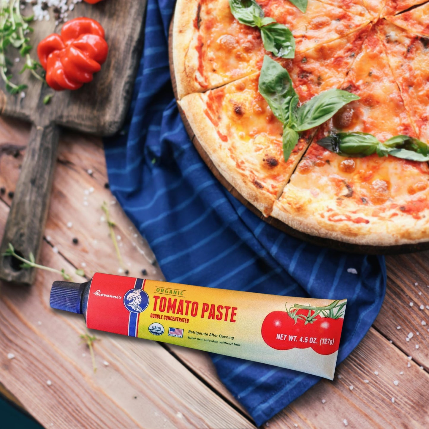Giovanni’s Organic Double Concentrated Tomato Paste – 2 Pack (4.5 oz Tubes) | Made in the USA with Vine-Ripened California Tomatoes, Non-GMO, No Additives, Rich Flavor