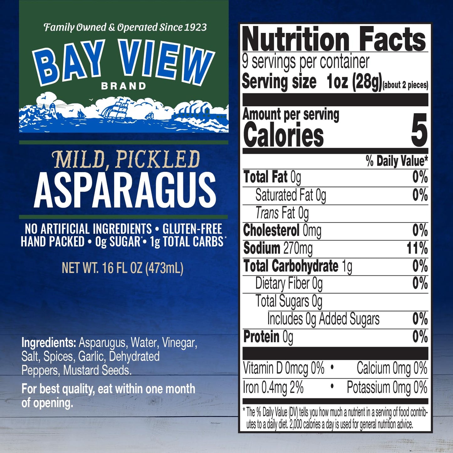 Bay View Pickled Asparagus, Crisp, Tender, and Hand-Packed, Perfect for Cocktail Garnish, Charcuterie Boards (16 Ounce (Pack of 1), Asparagus)