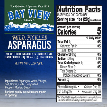 Bay View Pickled Asparagus, Crisp, Tender, and Hand-Packed, Perfect for Cocktail Garnish, Charcuterie Boards (16 Ounce (Pack of 1), Asparagus)