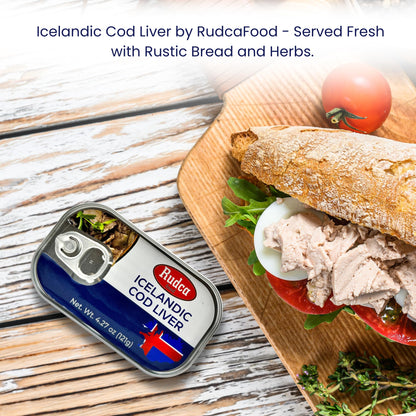 Rudca Food Icelandic Cod Liver - Wild-Caught in Own Oil - 4.27 oz (121g) (Pack of 3)
