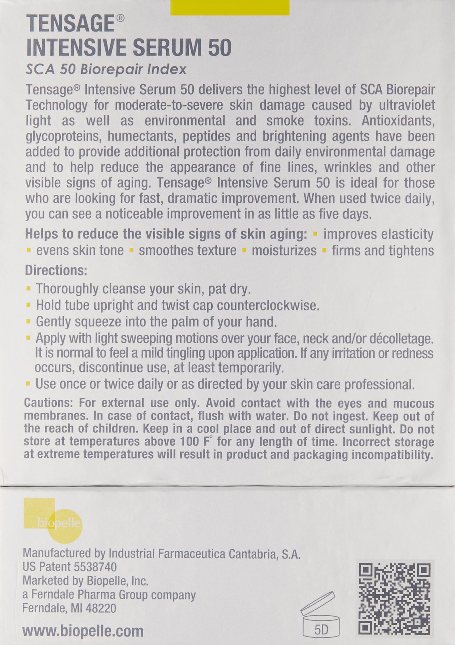 Biopelle Tensage Growth Factor Intensive Face Serum 50, Snail Mucin Serum for Face & Neck with SCA 50 Biorepair Index, Hyaluronic Acid, Peptides, and Antioxidants, 10 Count