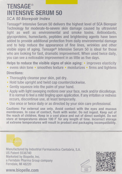 Biopelle Tensage Growth Factor Intensive Face Serum 50, Snail Mucin Serum for Face & Neck with SCA 50 Biorepair Index, Hyaluronic Acid, Peptides, and Antioxidants, 10 Count