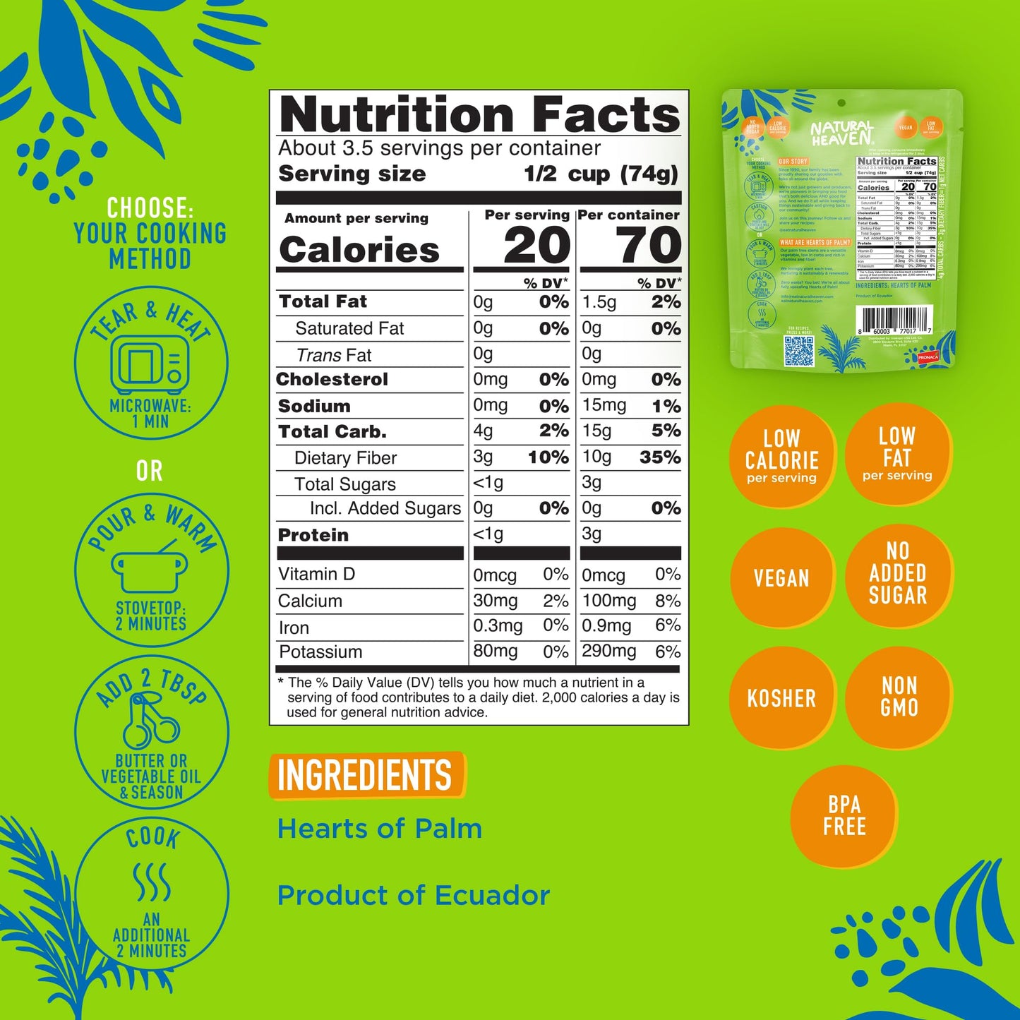 Natural Heaven Brown Rice, Hearts of Palm – Naturally Rich inPotassium, Low-Calorie Veggie Rice, Keto & Gluten-Free Food, Vegan, 9Oz Ea
