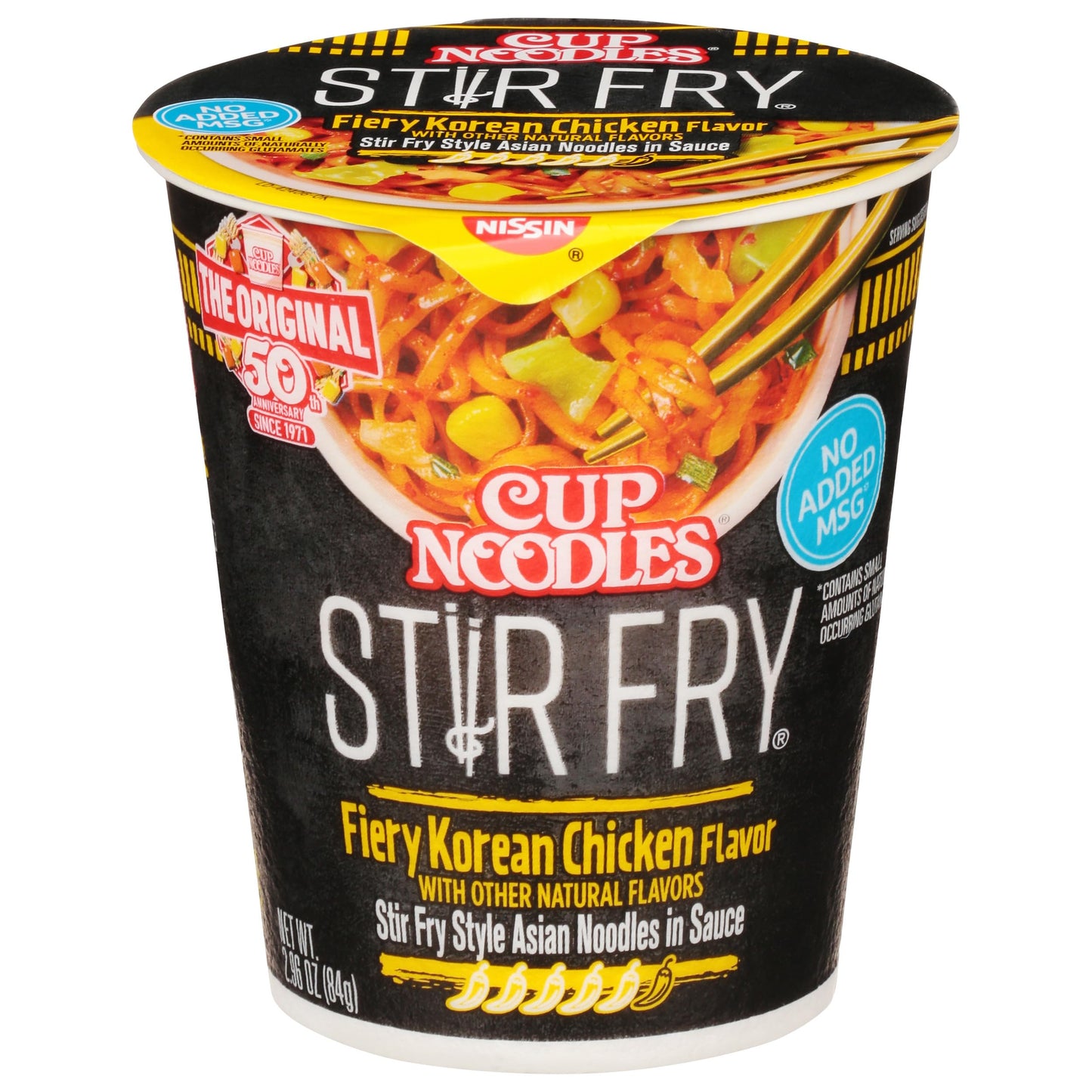 Nissin Cup Noodles Stir Fry Noodles in Sauce, Fiery Chicken, 2.96 Ounce (Pack of 6)